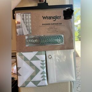 Wrangler Green, Tan, White Geometric Shower Curtain Set